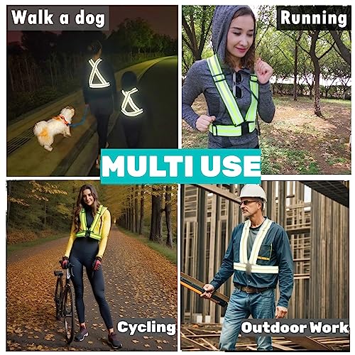 High Visibility Reflective Safety Vest | Lightweight,Adjustable & Elastic | Hi Vis Running Gear for Jogging,Walking,Cycling,Construction Workers,Motorcycle,Men,Women (1, YELLOW) | Adjustable Elastic Suspenders,Reflector Safety Vests Men Women,Hi Vis Vest