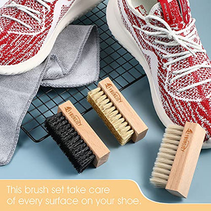 YoungJoy 3 Pieces Dual Sided Sneaker Shoe Cleaner Brush Set Shoes Clean Brush Kit Both Boar and Plastic Bristles with Microfiber Cloth (D) - style: D