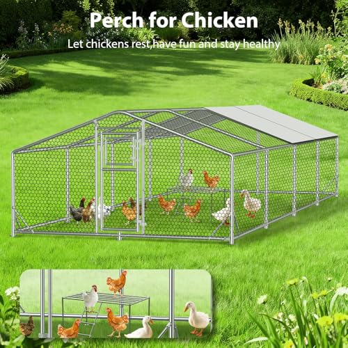 26x10x6.5 FT Extra Large Metal Chicken Coop with Perch & Split Door | Heavy Duty Duck Pen with Aluminum Frame & 2 Pack Cover & Strong Wire Mesh, Large Animal Run for Chicken, Duck, Goat, Rabbit