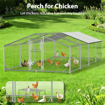 26x10x6.5 FT Extra Large Metal Chicken Coop with Perch & Split Door | Heavy Duty Duck Pen with Aluminum Frame & 2 Pack Cover & Strong Wire Mesh, Large Animal Run for Chicken, Duck, Goat, Rabbit