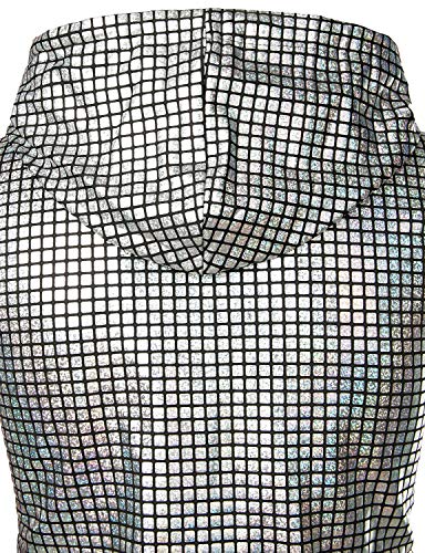 ZEROYAA Mens Shiny Metallic Zip Up Sleeveless Hooded Vest T Shirt with Kangaroo Pocket - color: Silver Sequin, size: XX-Large