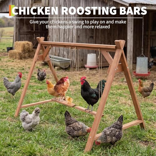 Wooden Chicken Roosting Bars with 2 Swings, 50"x30"x34" Chicken Coop Toy for 6-8 Chickens, Weather-Resistant Poultry Perch for Chickens' Exercise & Natural Behavior, Indoor/Outdoor Use