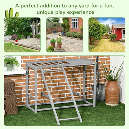 Chicken Activity Play with Swing Set for 3-4 Birds, Wooden Chicken Coop Accessory with Multiple Chicken Perches & Hen Ladder Gray