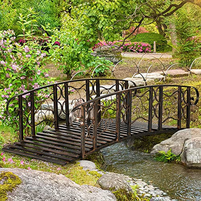 Outsunny 6' Metal Arch Backyard Garden Bridge with 660 lbs. Weight Capacity, Safety Siderails, Vine Motifs, Easy Assembly for Backyard Creek, Stream, Pond, Brown - color: Brown