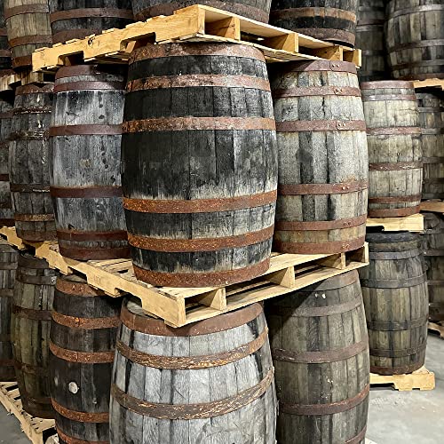 Midwest Barrel Company Authentic Whiskey Barrel (53 Gallons) Used Genuine American White Oak Wood Barrel with Steel Rings for Decoration, Furniture & DIY Projects