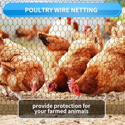 48'' x 150' Black Chicken Wire Mesh Fence, 19 Gauge Galvanized Poultry Netting and 1 inch Garden Mesh Fence Roll, Chicken Wire for Floral Arrangements/Crafts/Farm/Livestock/Pet Protection - size: 19 gauge 48'' x 150'