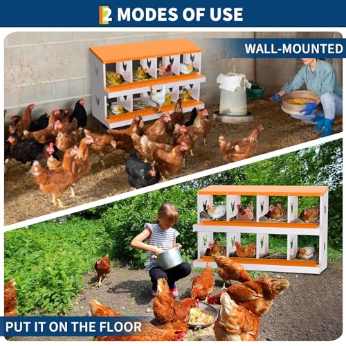 8 Compartment Chicken Nesting Box, Galvanized Steel Metal Laying Box with Removable Tray Roll-Out Egg Collection, Wall Mount Hen Roosting Box, Easy Egg Collection - color: Orange, size: 8 holes