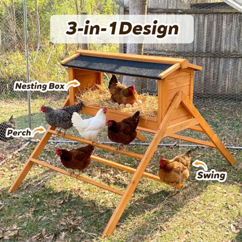 Large Chicken Coop,Wooden Outdoor Chicken Cage with Large Nesting Box, Built-in Perch and Adjustable Swing,Weatherproof Open Asphalt Roof