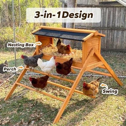 Large Chicken Coop,Wooden Outdoor Chicken Cage with Large Nesting Box, Built-in Perch and Adjustable Swing,Weatherproof Open Asphalt Roof