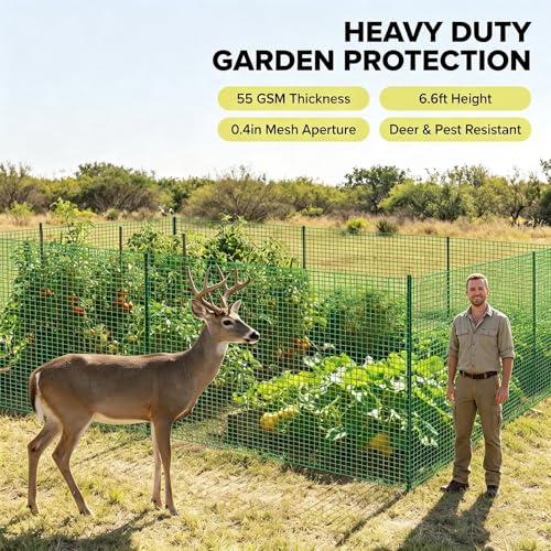 6.6x50ft Plastic Mesh Fence with Reinforced Double Black Edges, Heavy Duty Deer Fencing and Garden Netting Animal Barrier, 0.4in Square Mesh Safety Fence for Yard, Poultry and Plant Protection - size: 6.6ft x 50ft