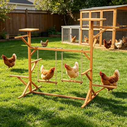Large Chicken Roosting Bars with 2 Swings, Wooden Chicken Perch for Coop, Let Chickens Run, Play & Stay Healthy, Ideal for Backyard Coops & Farms, Fits 8-12 Chickens - color: C01 Brown