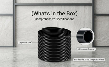 All-Weather 656ft Weighted Pond Tubing, Commercial Heavy Duty Self Sinking Pond Hose with 8 Clamps, Anti-Kink Flexible Pond Aerator Tubing for Aquaculture and Water Recirculation - size: 3/8" id - 656ft