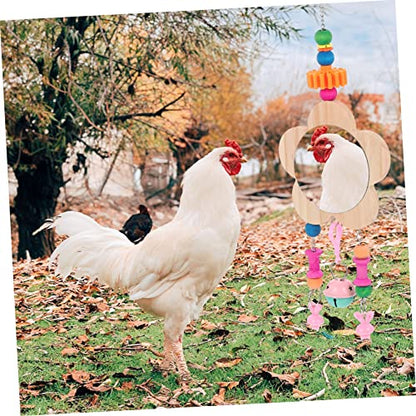 HANABASS Rooster Chicken Hanging Mirror Toy Bell Pendant Interactive Pet Supply for Cages Fun Activity for Hens and Chickens Wooden Design Accessories