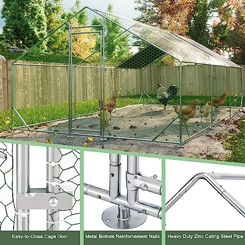 YOPTO Large Metal Chicken Coop,Walk-in Chicken Run,Galvanized Wire PoultryHen Pen Cage with Waterproof Removable Cover,Rabbits Duck Cages w/Door Lock,Metal Fence for Outdoor,Silver