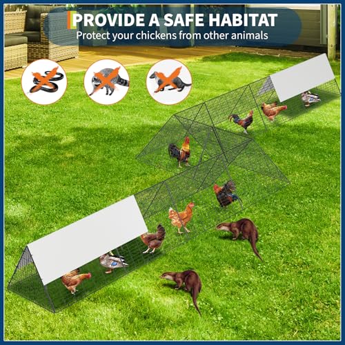 GarveeLife Metal Chicken Tunnel with Waterproof & Anti-UV Cover, Chicken Run for Yard, Outdoor Backyard Farm, Portable Chicken Coop for Hens, Ducks, Rabbits, 287x78.7x24.2 inch - size: 40.9"L x 29.7"W x 3.7"H