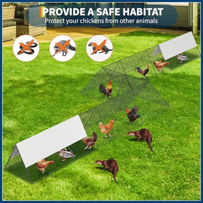 GarveeLife Metal Chicken Tunnel with Waterproof & Anti-UV Cover, Chicken Run for Yard, Outdoor Backyard Farm, Portable Chicken Coop for Hens, Ducks, Rabbits, 287x78.7x24.2 inch - size: 40.9"L x 29.7"W x 3.7"H