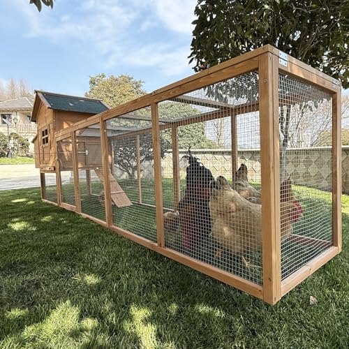 GOJOOASIS 120" Outdoor Wooden Chicken Coop for 4-6 Chickens Hen House Poultry Cage with Run and Nesting Box Indoor and Outdoor Use (D)