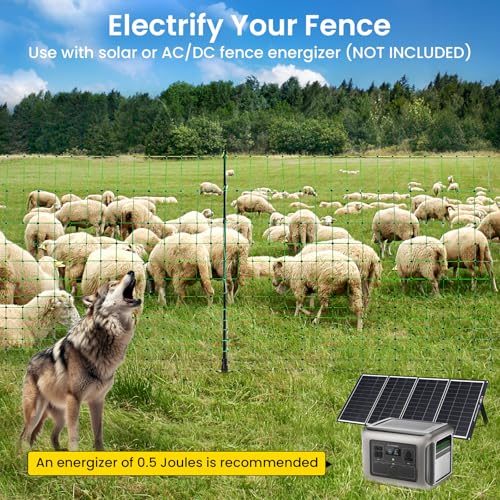 Electric Fence Netting, 164'L x 42.5" H Movable Livestock Nets for Sheep, Hogs, Cattle, PE Net Fencing Kit with 14 Posts Double Spiked, Electric Fencing for Backyards, Homesteaders, Farms Ranches - size: 164'L x 42.5"H