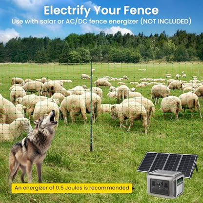Electric Fence Netting, 164'L x 42.5" H Movable Livestock Nets for Sheep, Hogs, Cattle, PE Net Fencing Kit with 14 Posts Double Spiked, Electric Fencing for Backyards, Homesteaders, Farms Ranches - size: 164'L x 42.5"H