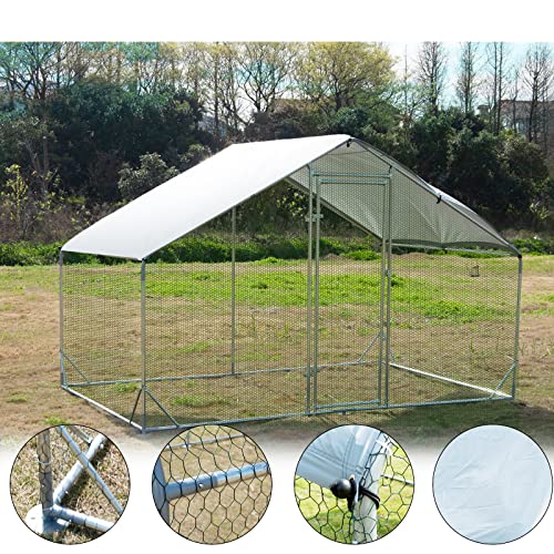 Large Metal Chicken Coop Walk-in Poultry Cage Hen Run House Habitat Spire Shaped Cage with Waterproof and Anti-Ultraviolet Cover for Outdoor Backyard Farm Use (6.5’ L × 9.84’ W) - size: 6.5’L x 9.84’W