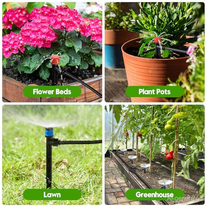 110FT Drip Irrigation System Kit, Automatic Garden Watering System Quick-Connect Adjustable Sprinklers for Raised Garden Beds, Greenhouse, Yard, Lawn, Plant with 1/2" & 1/4" Tubing and Accessories - size: 17FT Main tube+ 93FT 1/4'' tube