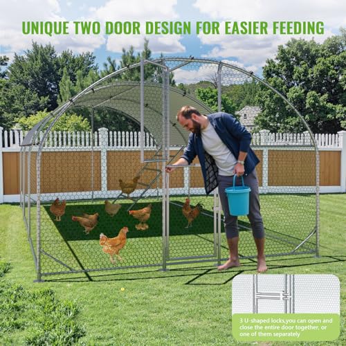 Large Metal Chicken Coop, Chicken Runs for Yard with Cover, Arch Roof Chicken Coop, Outdoor Chicken Pen, Heavy Duty Galvanized Steel Frame, Waterproof Cover, 10 x 20 x 6.5 FT - size: 118.1"L x 78.7"W x 235.2"H