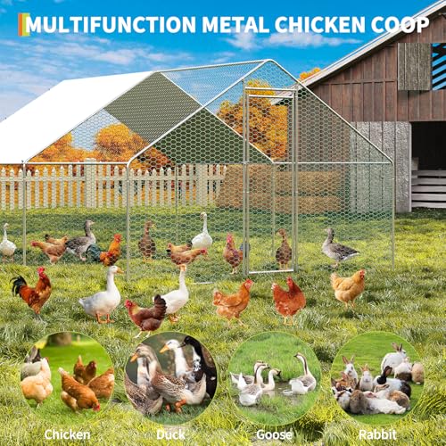 IDEALHOUSE Walk-in Chicken Run Pen, Galvanized Steel Frame, Waterproof and UV-Resistant Cover, Spire Roof, 10 x 6.5 ft Outdoor Poultry Enclosure for Chickens Ducks Rabbits - size: 9.8*6.5*6.6ft