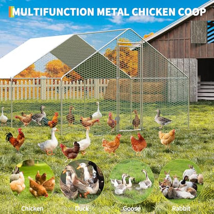 IDEALHOUSE Walk-in Chicken Run Pen, Galvanized Steel Frame, Waterproof and UV-Resistant Cover, Spire Roof, 10 x 13 ft Outdoor Poultry Enclosure for Chickens Ducks Rabbits - size: 9.8*13.1*6.5ft