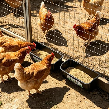 Chicken Feeder Trough, Hanging Fence Feed Trough for Livestock Poultry, Chicken Feeder Waterer Bucket for Goat Sheep Deer Poultry Duck Gooses（ 2 * 2.7 Quart ） - color: Black