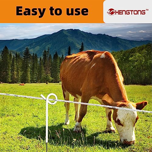 White Electric Fence Poly Rope 1/4 Inch 656ft for Horses | Upgraded portable polyrope, 6×0.18mm stainless steel conductors, safe for large farm animals