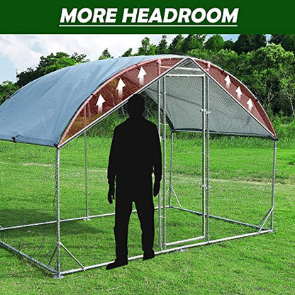 Large Metal Chicken Coop Round Top Upgrade Tri-Supporting Wire Mesh Chicken Run,Chicken Pen with Water-Resident and Anti-UV Cover,Duck Rabbit House Outdoor (Dome Roof 6.5'L x 9'W x 6.5'H) - size: 78.0"L x 108.0"W x 78.0"H