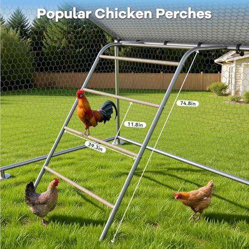 Large Metal Chicken Coop with Roosting Perch, Waterproof and UV-Resistant Cover, Outdoor Walk-in Cage Hen House for Yard Farm Duck Rabbit Chicken Run with Spire Roof (10'W x 19.7'L x 6.4'H) - size: 236.4"L x 120.0"W x 76.8"H