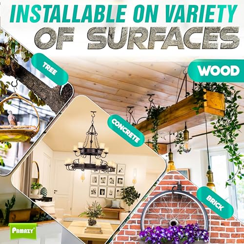 [UPGRADED] 8Pcs 200LBS Rotatable Ceiling Hooks with 4 Screw Points Plate Base, Black Wall Mount Metal Hanger for Hanging Plants, Bird Feeders, Lanterns, Lights, Wind Chimes, Indoor Outdoor Decor - style: 8PCS