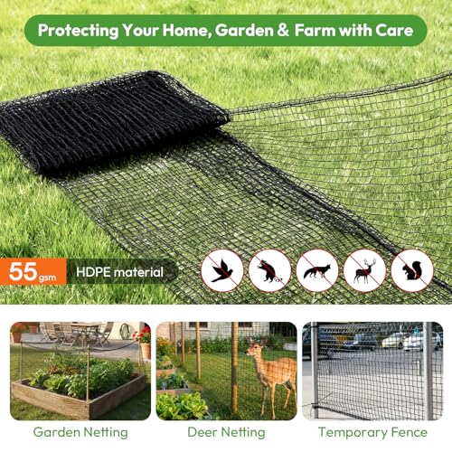 Deer Fence for Garden 7ft x 50ft, Plastic Mesh Deer Fence Netting with Pre-Strung Reinforced Edge, Reusable Temporary Fence, Ideal for Animal Barrier & Garden Fencing for Plants & Fruit Trees - size: 7ft X 50ft