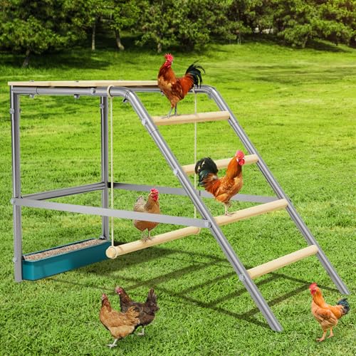 GarveeTech Chicken Perch for Coop with Ladder, Roosting Bars for Chickens in Coop, Poultry Duck Hen Chick Enrichment Toys to Exercise Makes the Meat Firmer for Yard Farm, 40"x20"x28" - size: 40"L x20"W x28"H