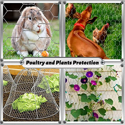 Fabulas Chicken Wire Fencing Mesh, 15.3 x 177 Inches Metal Floral Wire Fence for Crafts Poultry Garden, Hexagonal Galvanized Hardware Cloth Netting for Chicken Coop Barrier Rabbit Cage - size: 15.3in x 177in