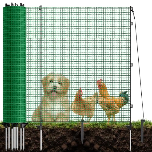 3x50 FT Temporary Fence for Backyard,Temporary Fence with with 9 Fiberglass Posts,Windbreak Rope,Ground Peg,Plastic Garden Fence,Safety Barrier Fence Roll for Backyard Outdoor Animal Protect - size: 3x50FT