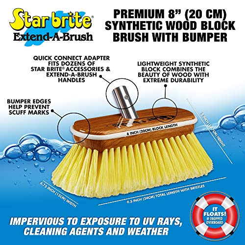 STAR BRITE 8" Premium Cleaning Brush - Synthetic Wood Block with High-Density Star Prene Fibers for Smooth & Painted Surfaces - Fits Star brite Extend-A-Brush Handles - Soft Bristle, Yellow (040170) - color: Yellow, size: Premium 8" Brush