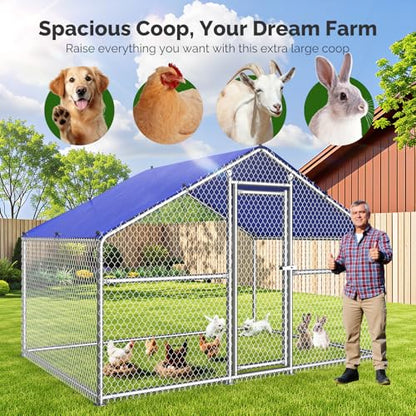 Sino Luban Metal Large Chicken Coop Run for Yard with Waterproof Cover, Chicken Runs for 8 Chickens/Ducks, Chicken Pen Chicken Enclosure Outdoor, Walk-in Poultry Cage (Upgrade Wall Support Brace) - size: 78.7"L x 78.7"W x 74.8"H