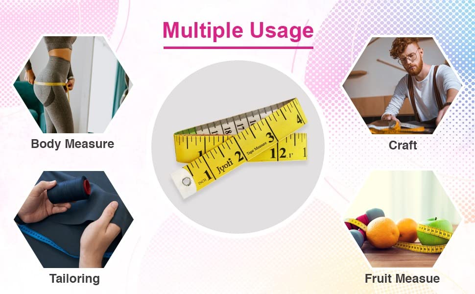 Pack of 2 Tape Measure Body Measuring Tape 60inch/150cm, Soft Fabric Measuring Tape for Sewing Cloth & Weight Loss, Ribbon Tape Medical Body Measurement Craft - color: Multi