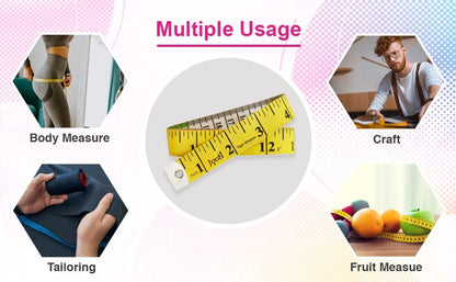 Pack of 2 Tape Measure Body Measuring Tape 60inch/150cm, Soft Fabric Measuring Tape for Sewing Cloth & Weight Loss, Ribbon Tape Medical Body Measurement Craft - color: Multi