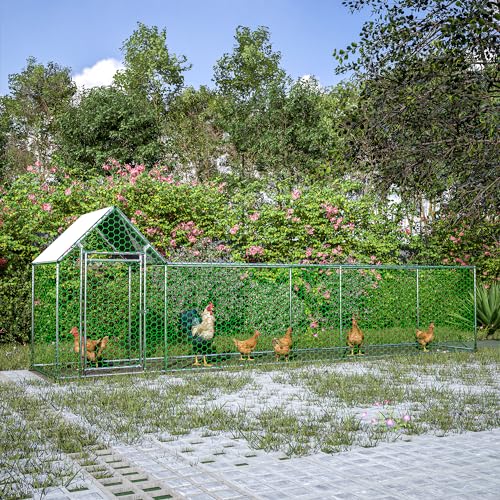 Large Metal Chicken Coop Walk-in Chicken Run Galvanized Wire Poultry Chicken Hen Pen Cage Rabbits Duck Cages with Waterproof and Anti-Ultraviolet Cover for Outside - size: 196.0"L x 42.2"W x 59.6"H