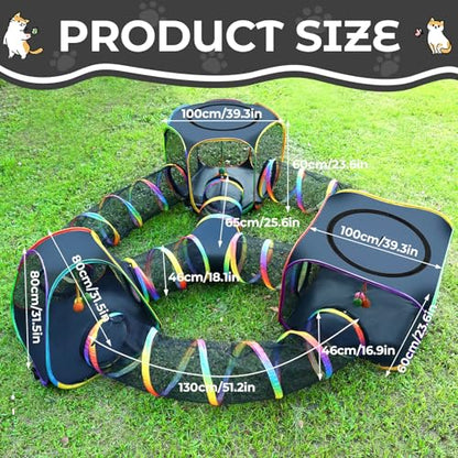 CypherX Outdoor Rainbow Cat Enclosure, 7-in-1 Portable Pop Up Cat Tents and Tunnels for Outside, Outdoor Catio Mesh Pet Playpen House, Large Playground for Large Cats and Other Animals - size: 7 in 1 Kingdom(18"W)