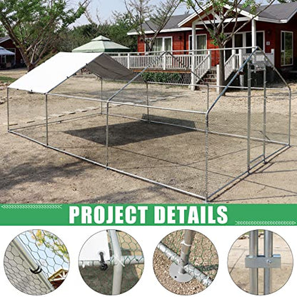NUGRIART Large Metal Chicken Coop Walk-in Poultry Cage Hen Duck Run House with Waterproof & Anti-UV Cover Galvanized Rabbits Habitat Spire Shaped Cage for Outdoor Yard Farm Use - size: 19.7' L x 9.8' W x 6.56' H