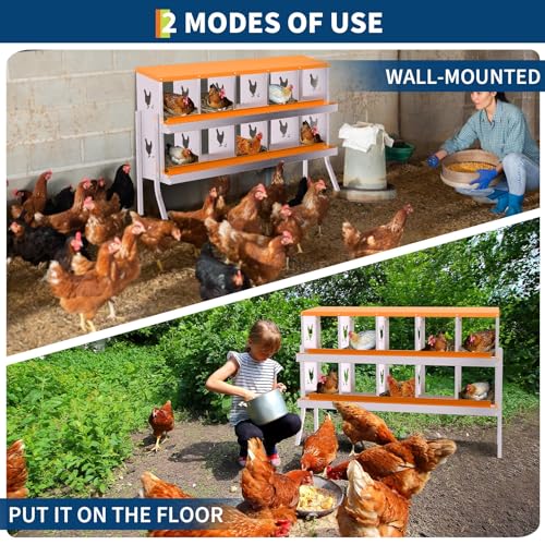 10 Compartment Chicken Nesting Box, Galvanized Steel Metal Laying Box with Removable Tray Roll-Out Egg Collection, Wall Mount Hen Roosting Box, Easy Egg Collection - color: Orange, size: 10 holes with legs