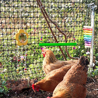 9 Pack Chicken Toys for Coop Accessories, Chicken Enrichment Toys with 2 Swing, 1 Wood Stand, 1 Xylophone, 1 Mirror, 2 Vegetable Net Bag, 2 Vegetable Fruits Hanging Fork
