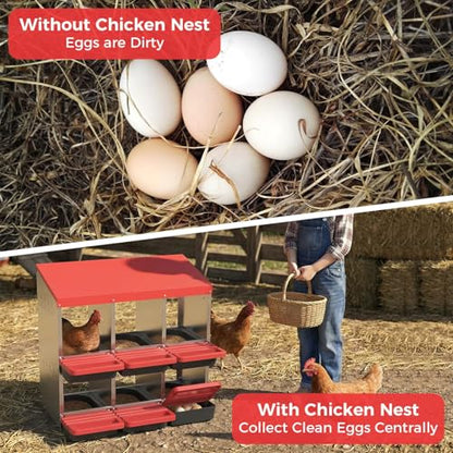 Heavy Duty Galvanized Steel Chicken Nesting Box – 6 Holes, Roll Away Egg Laying, Protective Lid, Wall Mounted or Freestanding, Easy Clean, Vented Pegboard Side, Red (Pegboard Side Design) - color: Red, size: 6 Room&Mat Board