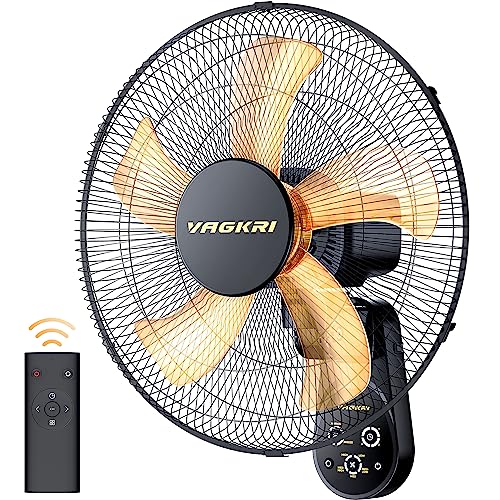 VAGKRI Wall Mount Fan, 16 Inch Wall Fans with 5 Blades, 5 Speeds, 8 Hour Timer, 90° Oscillating Quiet Fan with Remote for Home Office Bedroom Living Room Garage (Black) - color: Black