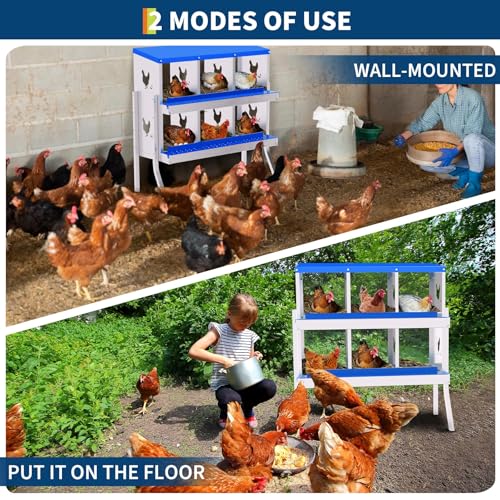 6 Compartment Chicken Nesting Box, Galvanized Steel Metal Laying Box with Removable Tray Roll-Out Egg Collection, Wall Mount Hen Roosting Box, Easy Egg Collection - color: Blue, size: 6 holes with legs
