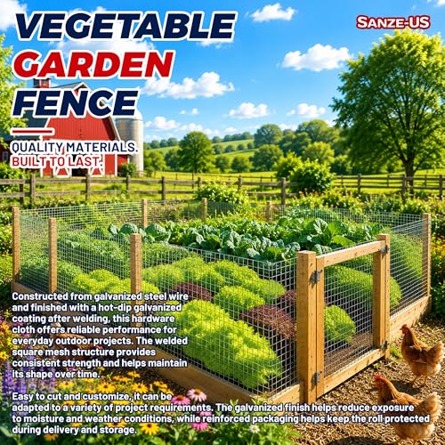 Sanzeus Hardware Cloth, 1/4 Inch 24in x 50ft 23 Gauge, Double-Layer Hot-Dip Galvanizing After Welding, Chicken Wire Fence Wire Mesh Poultry Netting Garden Fence Tree Guard Rolls - size: 1/4inch 24in×50ft